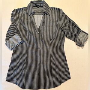 Express Women’s Grey & White Stripe Button Down Blouse in Size Small
